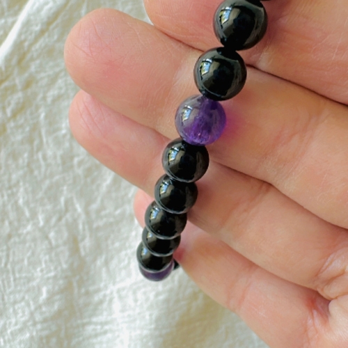 Pulseira Turmalina Negra e Ametista — Proteção e Intuição